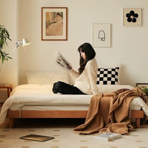 Cherry Wood Tatami <b>Bed</b> Frame 1.8M Japanese Style Platform <b>Bed</b> No Headboard Durable Bedroom Furniture - Product Image 4