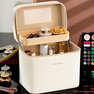 GREENSIDE Boîte de rangement pour cosmétiques Ins haut de gamme Organisateur de <span class=keywords><strong>maquillage</strong></span> en cuir portable grande capacité pour femmes Super populaire - Product Image 6