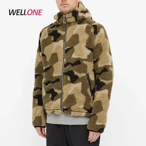 2022 Winter Streetwear High Quality 100% Polyester Zip Up Custom Embroidery No Brand Men's Camo Camouflage Sherpa Pile Jacket