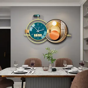 Jam dinding digital Nordik pola geometris, tampilan LCD besar untuk dekorasi rumah kamar tidur