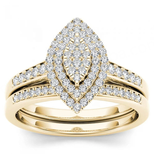 Ensemble de bague de fiançailles en argent sterling 925 or jaune 14 carats 13 carats CZ forme marquise halo - Product Image 2