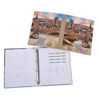 Carpeta de Archivo con Anillas de Dos, Tres y Cuatro Orificios, Papel A4 de Hojas Sueltas con Diseño de Paisajes Exóticos, Estilo Vintage Europeo para Organización de Oficina