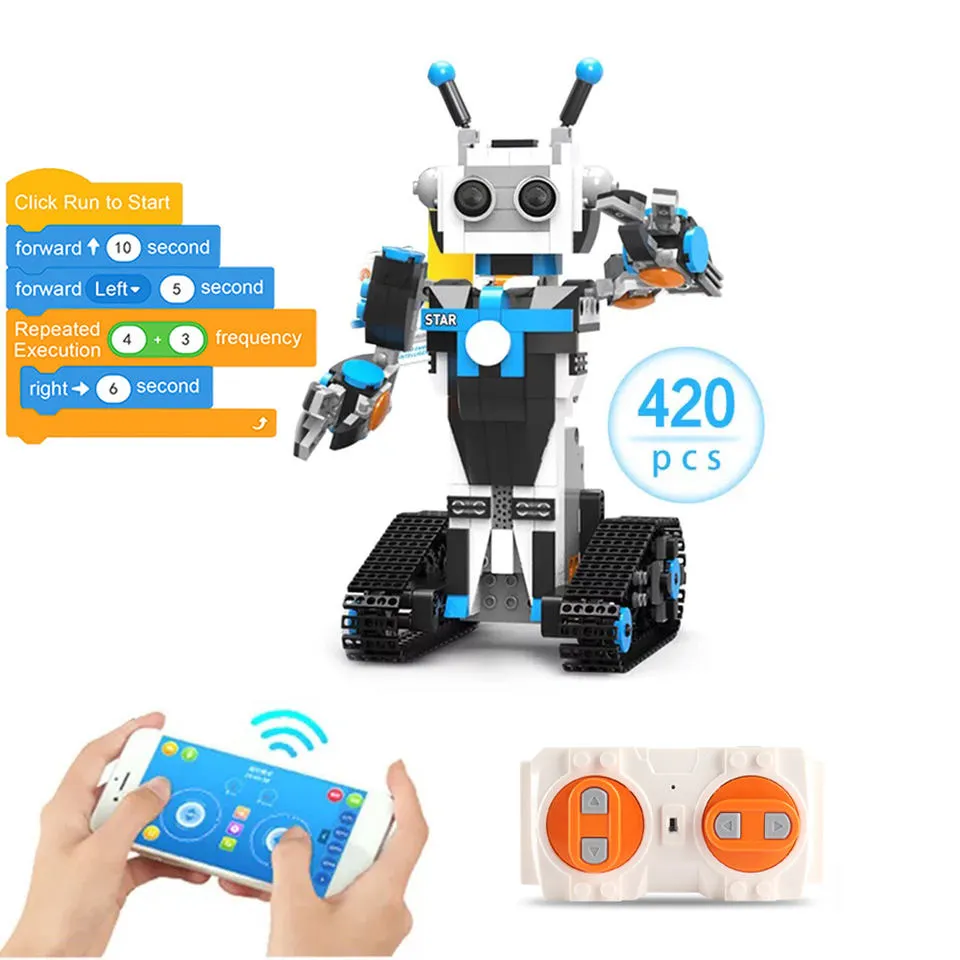 STEM Programming 420 PCS Building Blocks Educational Mobile Phone Remote Control Robot Set Electronic Rc Intelligent Toy For Kid