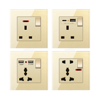 Enchufe Eléctrico Universal USB con Carga Rápida Inteligente Tipo-C de 18W, Estándar del Reino Unido, Interruptor de Luz de Pared de 1-4 Vías, Panel de Vidrio Dorado