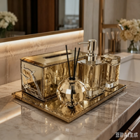 Ensemble d'accessoires de salle de bain de luxe de style européen en cristal, 5 pièces, pour hôtel : boîte à mouchoirs, distributeur de savon, diffuseur de parfum, bouteille, coton