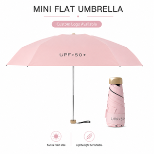 Parapluie manuel pliable en cinq sections avec logo personnalisé, mini parapluie de poche plat pour le soleil, la pluie, les voyages et les cadeaux promotionnels - Product Image 1