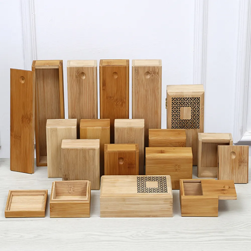 Diferente forma de bambú sólida caja de embalaje de madera con caja de regalo de la joyería recibir caja de embalaje