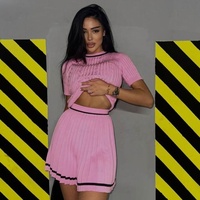 Luxe Style académique tricot ensemble femmes vêtements de Golf été nouvelle mode col rond haut femmes demi jupe deux pièces ensemble