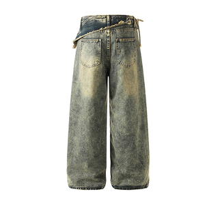 Pantalones Vaqueros Retro Lavados con Diseño Único y Bordes Irregulares, Corte Holgado y Recto, Estilo Urbano Desestructurado - Product Image 2