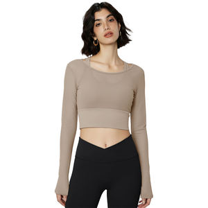 Da <span class=keywords><strong>donna</strong></span> 2 in 1 per il Fitness indossa camicie attillate a coppetta fisse in Mesh traspirante con reggiseno sportivo a <span class=keywords><strong>manica</strong></span> <span class=keywords><strong>lunga</strong></span> da <span class=keywords><strong>donna</strong></span> - Product Image 5