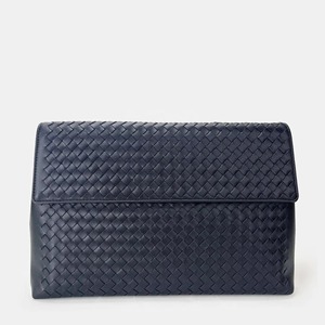 2026 New Genuine Leather Woven Magnetic Closure <b>Square</b> Shape Handbag Large Capacity Flip Envelope Bag Business Casual Clutch - Product Image 3