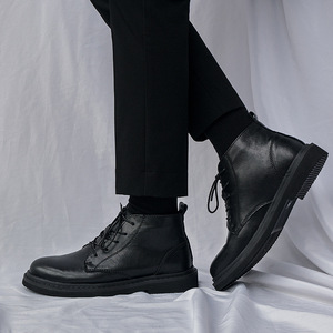 Botas de Tobillo Negras para Hombre, Estilo Casual Maduro, de Cuero Genuino, Combinables con Todo, Estilo Coreano, Botas de Cuero de Moda - Product Image 4