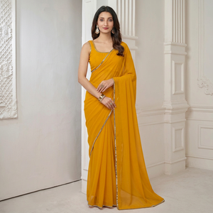Sari Tradicional Indio de Rayón Georgette Liso, Sari Reversible de Secado Rápido y Sin Arrugas para Fiestas y Ocasiones Festivas - Product Image 6