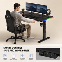 Bureau de travail ergonomique AOR, bureau de jeu intelligent à réglage électrique avec mémoire, table de jeu E-sports avec éclairage RGB Armor