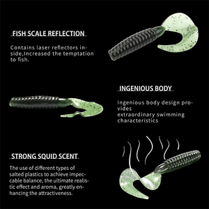 เหยื่อตกปลาซิลิโคนแบบนิ่มขนาด70มม. เหยื่อตกปลาน้ำจืดหางหยักยาว10ชิ้น/ถุง KAL70นิ่ม - Product Image 4