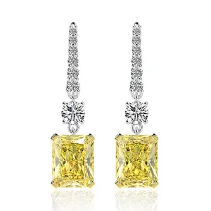 925 Sterling Silver Drop Earrings Square Shape Yellow moissanite jewellery earrings