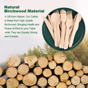 100% Set di posate in legno monouso in betulla naturale (50 pz)(25 pz) include forchetta a cucchiaio - Product Image 4