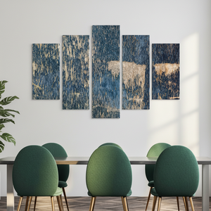 Elegant Navy Blue <b>Abstract</b> Plaster <b>Print</b> on <b>Canvas</b> Artwork,SET OF 5 <b>CANVAS</b> - Product Image 3