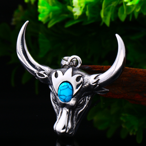 BP8-043 Acier Soldat Buffle Animaux Pendentif Coeur Amulette Collier Pour Homme Cadeau Tuteur Ras Du Cou Viking Bijoux - Product Image 2