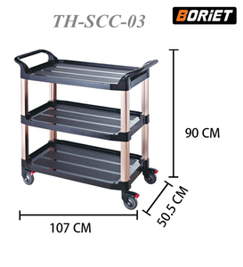 Strong PP <b>Plastic</b> Functional Service <b>Trolley</b> carts Hotel & Kitchen Cleaning Service <b>Trolley</b> Cart 3 Shelves Mobile with 4 Wheels - Product Image 2