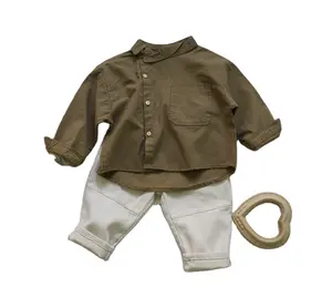 Осенние комплекты для маленьких мальчиков 2021, Модный комплект детской одежды, рубашка из хлопка и льна, брюки с широкими штанинами из ТВИЛА