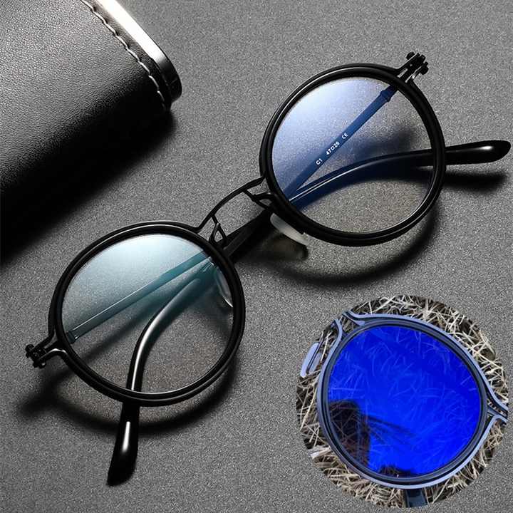 Blue Light Mens Black Round Glasses Photochromic Anti Blue Light