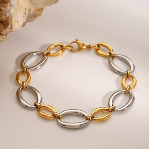 Pulsera de Acero Inoxidable con Diseño Geométrico de Eslabones, Dos Tonos, Dorado y Plateado, Joyería Unisex, Regalo, Pulsera de Cadena a la Moda - Product Image 1