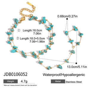 Cadena de mano chapada en oro de 18 quilates, acero inoxidable <span class=keywords><strong>316L</strong></span> con cuentas de turquesa natural, joyería de brazo Boho Chic para mujer - Product Image 6