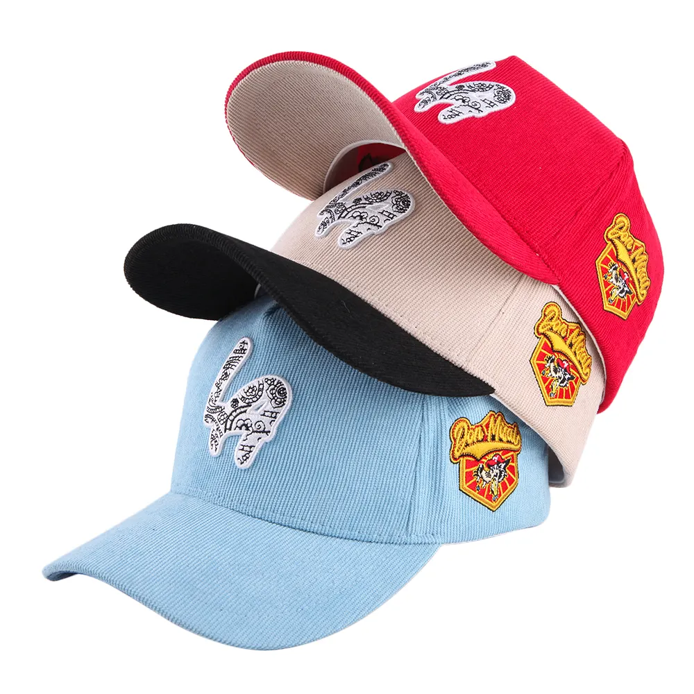 Wholesale Unisex fashion Corduroy Customized 3D Embroidery Logo Sports cap hat Baseball Cap