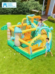 บ้านลมเป่าลมรูปไดโนเสาร์หมอปลาโลมาสำหรับเด็กเล็ก ใช้ได้ทั้งในบ้านและนอกบ้าน พร้อมสไลเดอร์และพื้นที่ปีนป่าย - Product Image 1