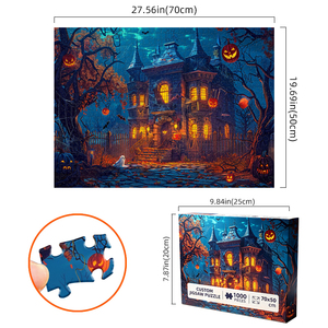 Puzzle personnalisé d'Halloween OEM ODM 1000 pièces en papier – Scène de manoir hanté – Cadeau de vacances pour adultes et familles - Product Image 2