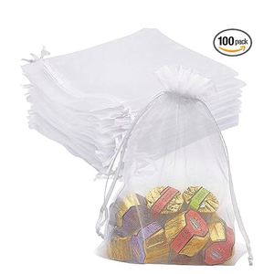 Sacs en organza personnalisés en gros avec logo sur mesure, pochettes à bijoux à cordon, sacs cadeaux en maille transparente pour mariage et fête - Product Image 1
