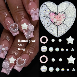 Breloque 3D en résine pour ongles, 1 boîte, accessoire pentagramme, accessoire mixte, rose, blanc, creux, pour manucure - Product Image 5