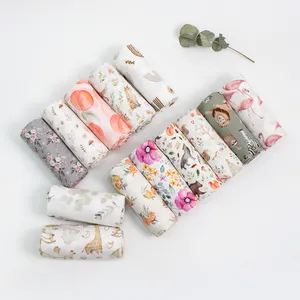 Custom Digitaal Zeefdruk 70% Bamboe 30% Biologisch Katoen Pasgeboren Inbakdoek Ontvangen Deken Baby Mousseline Swaddle Dekens