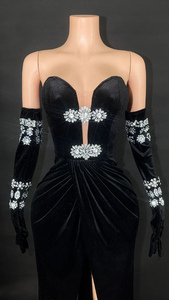 Novance Y4829 Abito da Sera Elegante in Velluto Nero <span class=keywords><strong>per</strong></span> <span class=keywords><strong>Donna</strong></span> con Strass Argentati Senza Spalline <span class=keywords><strong>per</strong></span> Cerimonie di <span class=keywords><strong>Laurea</strong></span> - Product Image 4