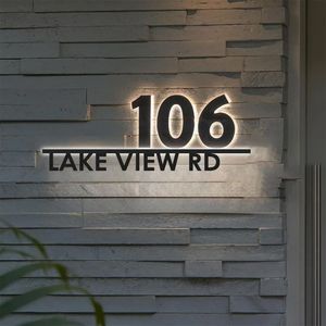 Tùy Chỉnh LED Khách Sạn Phòng Nhà Địa Chỉ Số Tấm Dấu Hiệu Thiết Kế 3D Laser Cắt Dấu Hiệu Cửa Cho Nhà Đường Phố Góc Tường Gắn Kết - Product Image 1