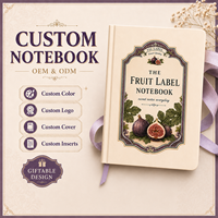 Carnet personnalisé LABON avec étiquette de fruits, couverture crème, illustration vintage de figue, pages lignées, marque-page ruban violet, journal alimentaire OEM ODM