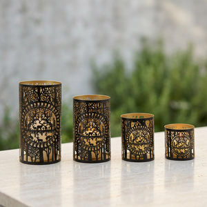 Porte-bougies votives de Noël en métal faits à la main, découpés au laser, motif village et antilope, plusieurs tailles - Product Image 5