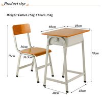 Ensemble bureau et chaise d'école à hauteur fixe, table d'étude en acier avec boîte de rangement, structure en acier renforcé, mobilier de classe