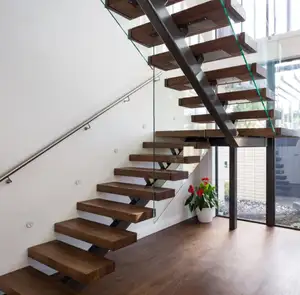 Australian Popular 12mm Thickness AS/NZS2208 Standard Glass Railing Solid Wood Treads Mono Beam Stairs