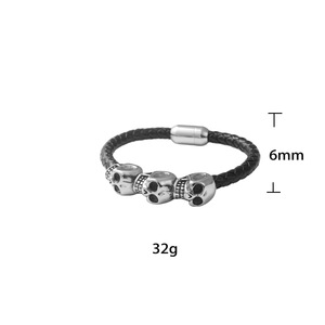 yunnique Titanium Steel Woven Leather <b>Bracelet</b> Black Skull Design Fashion Jewelry For <b>Men</b> And Women - Product Image 5