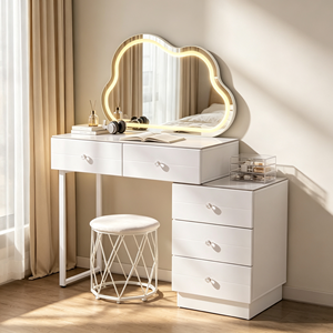 Modern Makeup <b>Vanity</b> With Lighted Cloud <b>Mirror</b> Storage Drawers Bedroom <b>Dressing</b> <b>Table</b> With Stool - Product Image 1