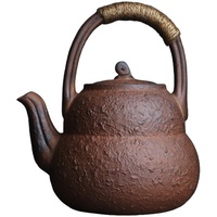 Théière en céramique de style chinois vintage, en argile minérale, avec poignée en forme de gourde, pour cérémonie du thé Kung Fu, luxe léger, style rétro rock.