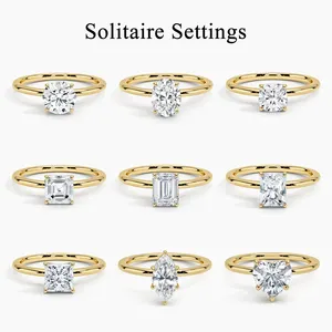 Abiding Real Gold 9K 10K 14K 18K Women Cushion Emerald Cut Engagement Rings Set Custom Diamond Moissanite 3 Stone Ring