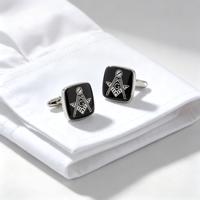 Boutons de manchette carrés en cuivre émaillé noir avec symbole maçonnique personnalisé pour homme, bijoux pour chemise française, cadeaux d'affaires
