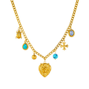 Fashion Pendant Necklace Stainless Steel Lion Head Turquoise Cross Ladybug Charm Chain Jewelry Gift For Women - Product Image 5