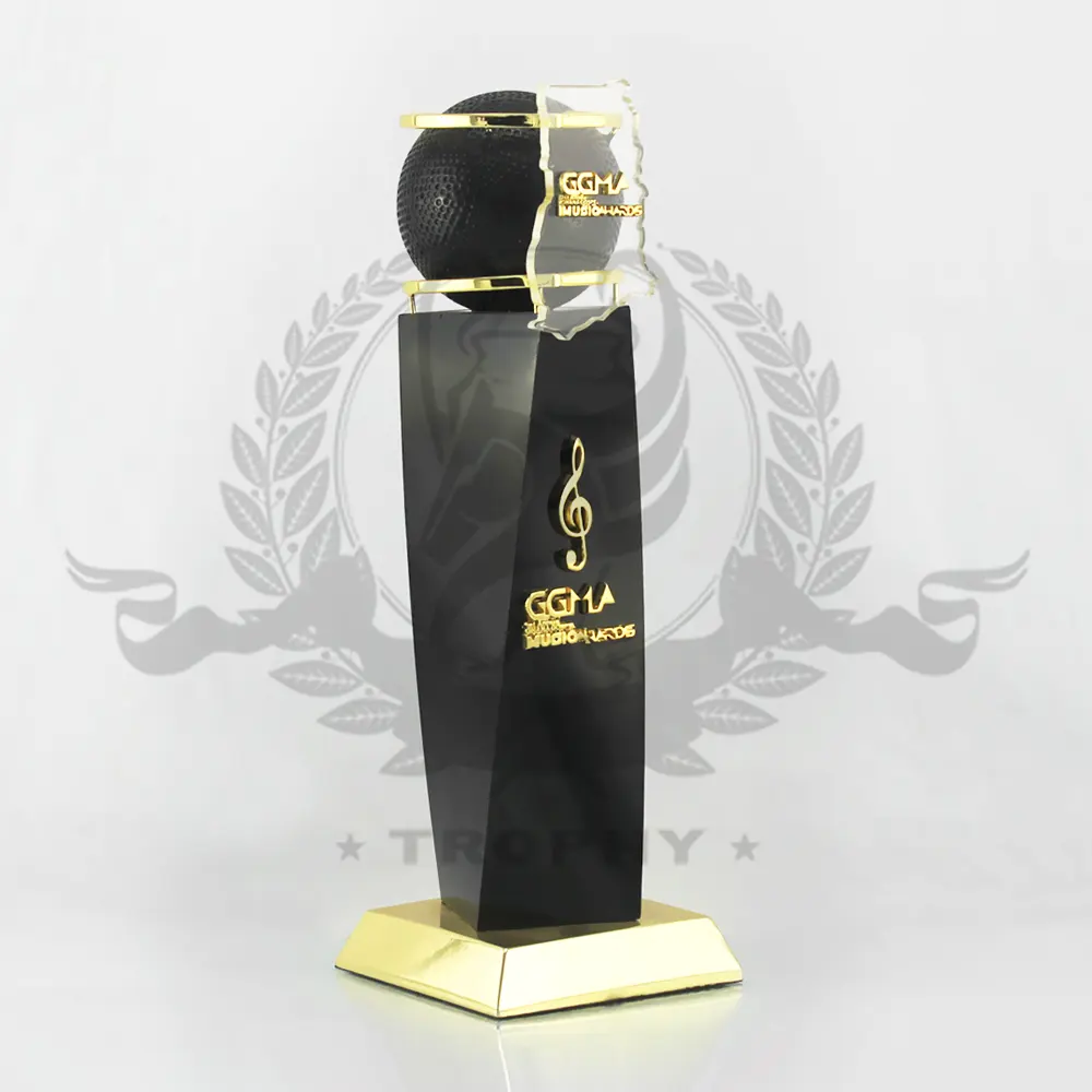 Music Notes Festival Music Awards Gold Microphone Trophy Unique Black Music Trophy