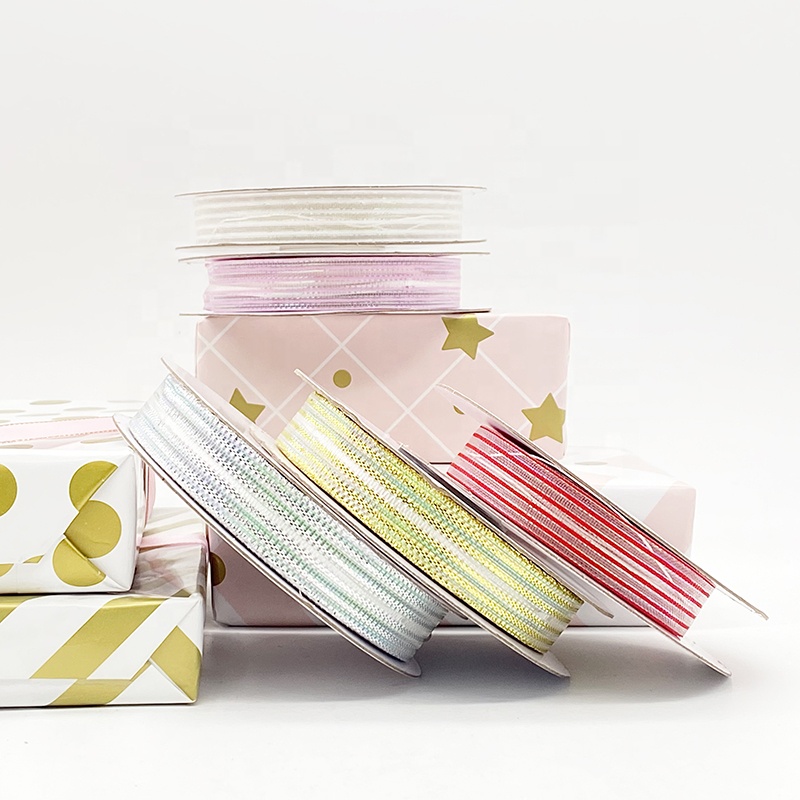 Gordon Ribbons 1.5 cm String Organza Pull Ribbons Bows Flowers Sheer Organza Ribbon Sprinkled With Gold Glitter for Decoration