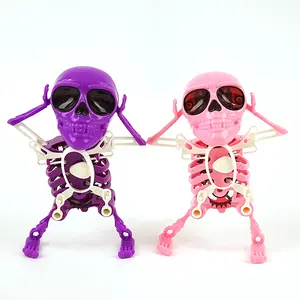 Halloween Pink Purple Skeleton Dancing Toy Plastic Shaking Head Dancing Skeleton Fidget Toy For Kids Gifts