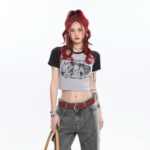 2023 personnalisé Y2K Style DGT impression contraste de couleur femmes t-shirt recadrée Sexy bébé t-shirt Slim Fit haut femmes - Product Image 4